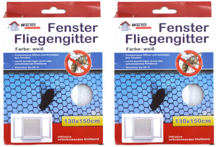 Insecten raam hor/gordijn - 2x - wit - magnetisch - polyester - 130 x 150 cm - Deurhorren