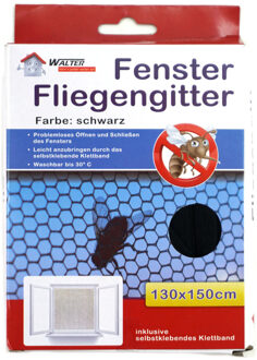 Insecten raam hor/gordijn incl tape - zwart - polyester - 130 x 150 cm