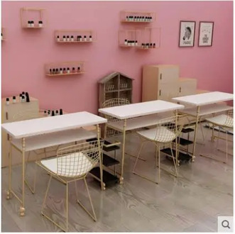 Instagram double Nail Table For one, two, and three Gold Nail salon table and chair set