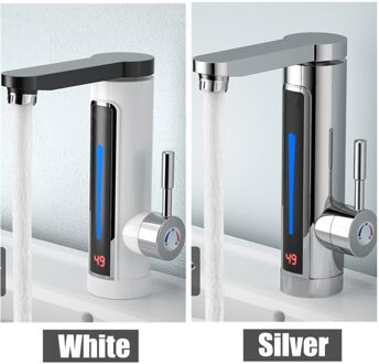 Instant Elektrische Boiler Kraan Kraan Temperatuur Display Badkamer Keuken Kraan Instant Verwarming Met Led Omgevingslicht electroplated zilver