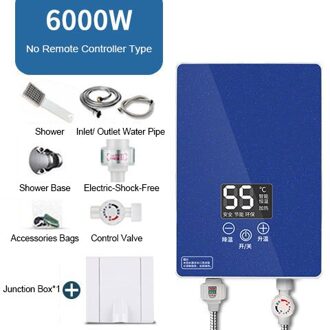 Instant Verwarming Afstandsbediening Elektrische Boiler Led Temperatuur Display Voor Huishoudelijke Kleine Huren Kamer Met Bad Douche Touch controle blauw