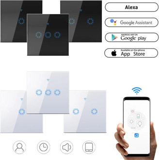 Intelligent WIFI Glass Panel Switch EU Standard 220V LED Light Lamp Touch Switch APP Remote Control 1/2/3 Gang Smart WIFI Switch