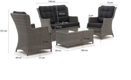 Intenso Milano stoel-bank loungeset 4-zits 4-delig - Laagste prijsgarantie! Grijs