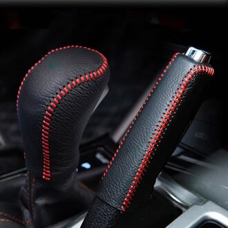 Interieur Accessoires voor Hyundai Creta ix25 Pookknop Covers Handrem Cover Lederen Hand-Gestikt Gear Shift kragen AT rood