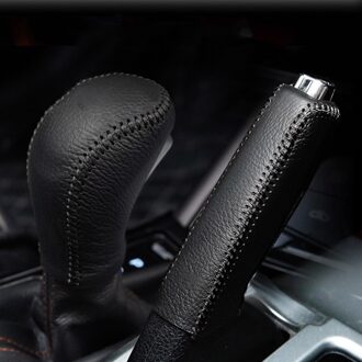 Interieur Accessoires voor Hyundai Creta ix25 Pookknop Covers Handrem Cover Lederen Hand-Gestikt Gear Shift kragen AT zwart