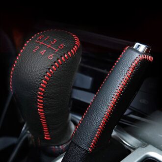 Interieur Accessoires voor Hyundai Creta ix25 Pookknop Covers Handrem Cover Lederen Hand-Gestikt Gear Shift kragen MT rood