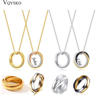 Interlocked Circle Women Ring With Chain Classic Triple Stainless Steel Wedding Band Elegant Finger Jewelry Wholesale