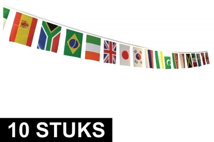 Internationale vlaggenlijn van 7 meter - 10x - Wereld landen vlaggen - Landen vlaggetjes - plastic
