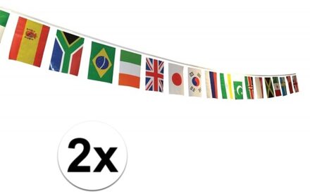 Internationale vlaggenlijn van 7 meter - 2x - Wereld landen vlaggen - Landen vlaggetjes - plastic