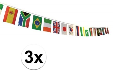 Internationale vlaggenlijn van 7 meter - 3x - Wereld landen vlaggen - Landen vlaggetjes - plastic Multi