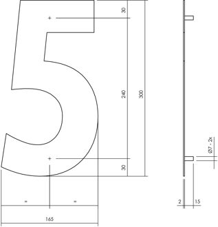 Intersteel Huisnummer 5 XL hoogte 30 cm rvs|mat zwart