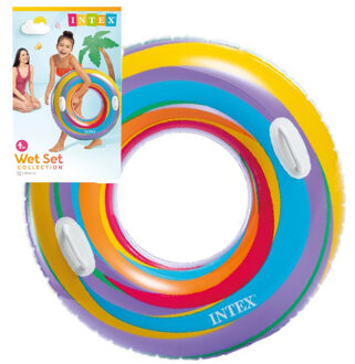 Intex opblaasbare gekleurde zwemband/zwemring ringenprint 91 cm Multi