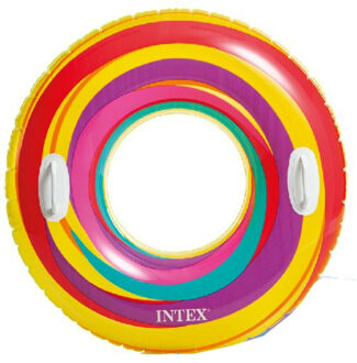 Intex opblaasbare gekleurde zwemband/zwemring ringenprint 91 cm - Zwembanden Roze