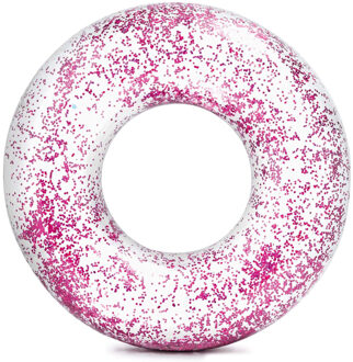 Intex opblaasbare roze glitter zwemband/zwemring transparant 120 cm