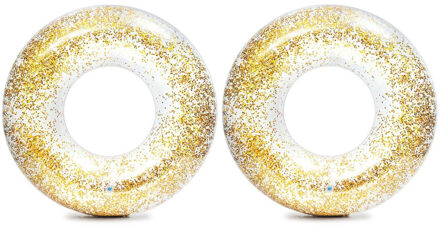 Intex Set van 2x stuks intex opblaasbare gouden glitter zwembanden/zwemringen transparant 107 cm