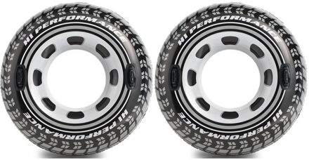 Intex Set van 2x stuks opblaasbare monstertruck autoband zwembanden/zwemringen 114 cm