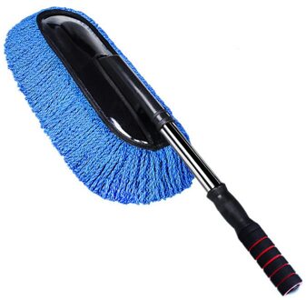 Intrekbare Auto Borstel Mop Auto Stofafscheider Multifunctionele Auto Wassen Borstel Microfiber Stof Mop blauw