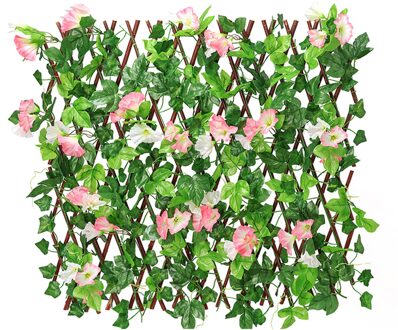 Intrekbare Kunstmatige Houten Hek Met Bloemen Privacy Hek Tuin Hedge Blad Netto Houten Home Restaurants Wanddecoratie