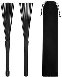 Intrekbare Rubberen Handgrepen Jazz Drum Brushes Sticks Nylon 32 Cm zwart