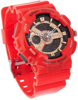 Invicta Activa X Invicta Digital ACW499-004 Heren Horloge - Quartz Uurwerk - Plastic met gouden Wijzerplaat - 50mm - maat Rood
