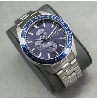 Invicta Aviator 38965 Heren Horloge - Quartz Uurwerk - Roestvrij Staal met blauwe Wijzerplaat - 45mm Zilver