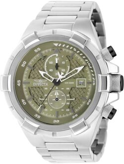 Invicta Aviator 49253 Heren Horloge - Quartz Uurwerk - Roestvrij Staal met groene Wijzerplaat - 50mm Zilver - One Size