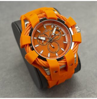 Invicta Bolt 47836 Heren Horloge - Quartz Uurwerk - Roestvrij Staal met oranje Wijzerplaat - 50mm Zilver
