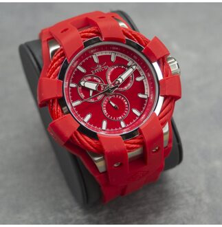 Invicta Bolt 47839 Heren Horloge - Quartz Uurwerk - Roestvrij Staal met rode Wijzerplaat - 50mm Zilver
