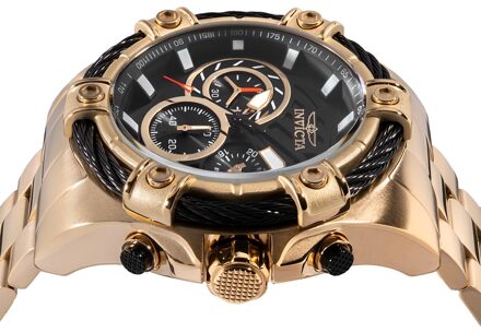 Invicta Bolt 48867 Heren Horloge - Quartz Uurwerk - Roestvrij Staal met zwarte Wijzerplaat - 52mm Goud - One Size