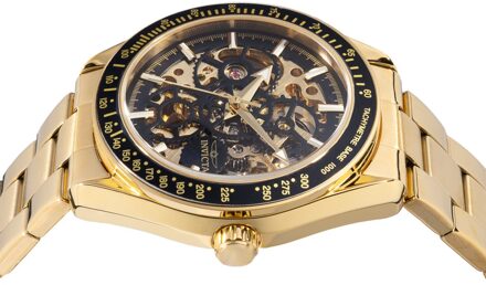 Invicta Objet D Art 49502 Heren Horloge - Automatisch Uurwerk - Roestvrij Staal met zwarte Wijzerplaat - 47mm - maat Goud