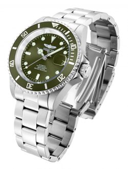 Invicta Pro Diver 35690 Heren Horloge - Automatisch Uurwerk - Roestvrij Staal met groene Wijzerplaat - 40mm Zilver