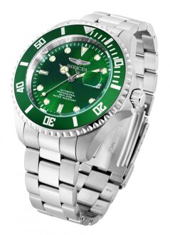 Invicta Pro Diver 35719 Heren Horloge - Automatisch Uurwerk - Roestvrij Staal met groene Wijzerplaat - 47mm Zilver - One Size
