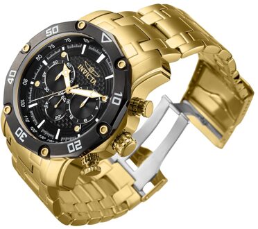 Invicta Pro Diver 37725 Heren Horloge - Quartz Uurwerk - Roestvrij Staal met zwarte Wijzerplaat - 50mm Goud