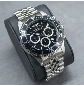 Invicta Pro Diver 48381 Heren Horloge - Quartz Uurwerk - Roestvrij Staal met zwarte Wijzerplaat - 43mm Zilver - One Size
