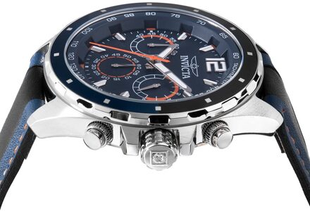Invicta Racing 49357 Heren Horloge - Quartz Uurwerk - Roestvrij Staal met blauwe Wijzerplaat - 44mm Zilver