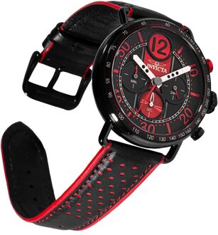 Invicta Racing 49366 Heren Horloge - Quartz Uurwerk - Roestvrij Staal met rode Wijzerplaat - 44mm Zwart