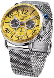 Invicta Speedway 49374 Heren Horloge - Quartz Uurwerk - Roestvrij Staal met Gele Wijzerplaat - 44mm Zilver