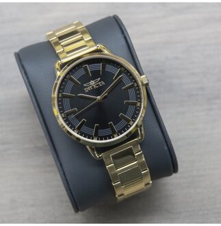 Invicta Wildflower 47322 Dames Horloge - Quartz Uurwerk - Roestvrij Staal met zwarte Wijzerplaat - 38mm Goud