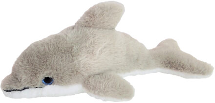 Inware pluche dolfijn knuffeldier - grijs/wit - zwemmend - 26 cm - Knuffel zeedieren