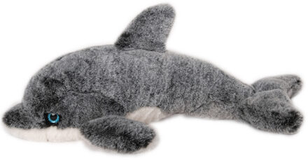 Inware pluche dolfijn knuffeldier - grijs/wit - zwemmend - 34 cm - Knuffel zeedieren