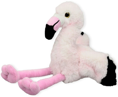 Inware pluche flamingo vogel knuffeldier - roze - zittend - 16 cm - Vogel knuffels