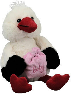 Inware pluche geboorte ooievaar knuffeldier - wit - staand - 21 cm - baby girl/geboorte jongen - Vogel knuffels