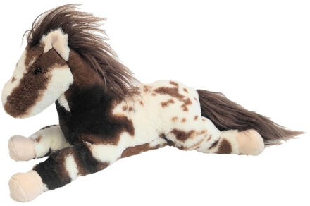 Inware pluche paard knuffeldier - bruin/wit - liggend - 40 cm - Knuffel boederijdieren