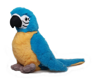 Inware Pluche papegaai vogel knuffel - geel/blauw - polyester - 20 cm - Vogel knuffels