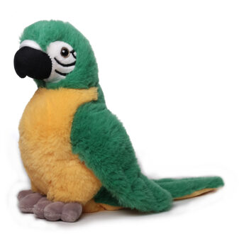 Inware Pluche papegaai vogel knuffel - geel/groen - polyester - 20 cm - Vogel knuffels