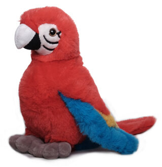 Inware Pluche papegaai vogel knuffel - rood/blauw - polyester - 20 cm - Vogel knuffels