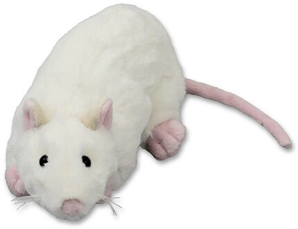 Inware pluche rat knuffeldier - wit - liggend - 20 cm - Knuffel boederijdieren