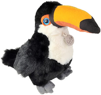 Inware Pluche Toekan knuffel - tropische vogel - zwart/geel - polyester - 25 cm - Vogel knuffels Multikleur