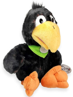 Inware pluche vogel Raaf knuffeldier - zwart - 25 cm - kraaien/raven - Vogel knuffels