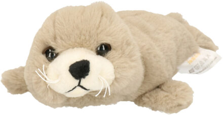 Inware Pluche zeehond pup knuffel - liggend - beige - polyester - 20 cm - Knuffel zeedieren Grijs